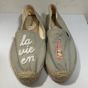 Soludos "La Vie En Rose" Espadrilles Embroidered Smoking Slippers Sz 8 EUC
